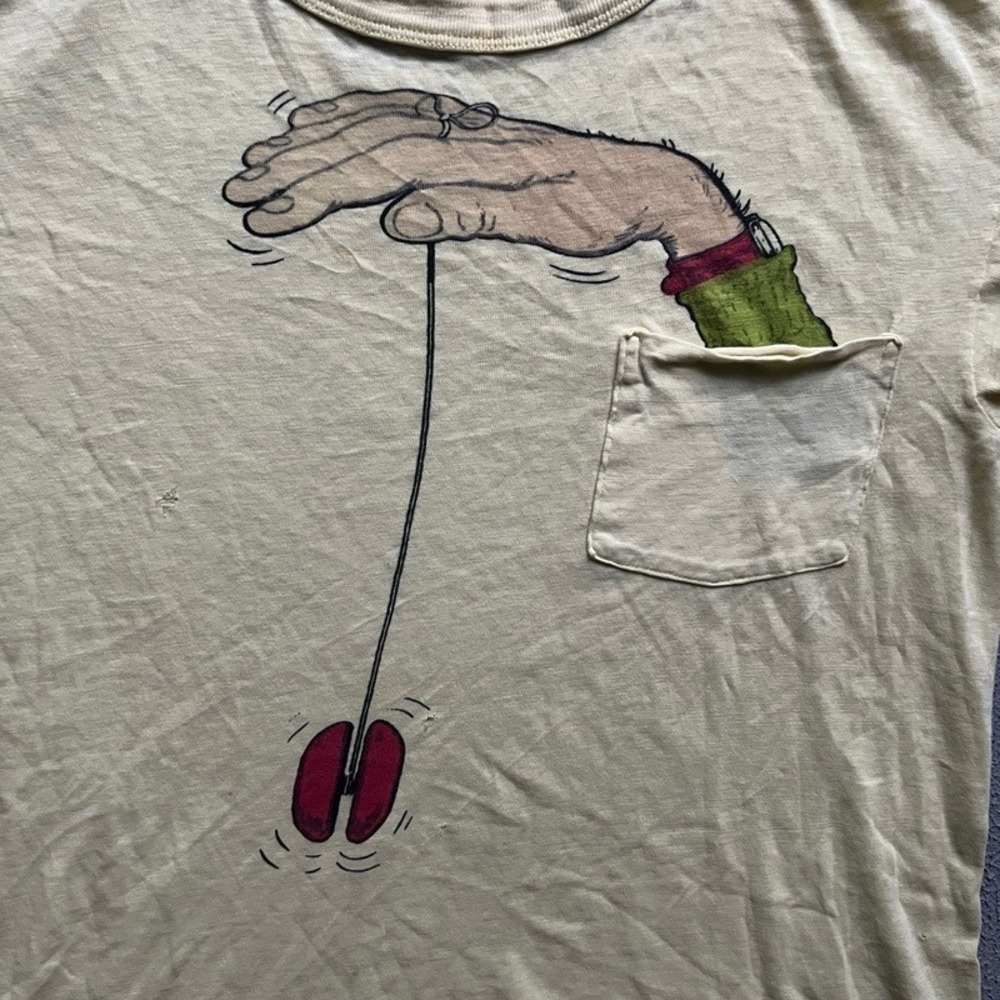 Vintage Yo-Yo Shirt Men Medium Yellow 1980s Champion Folk Art - Picture 2 of 9